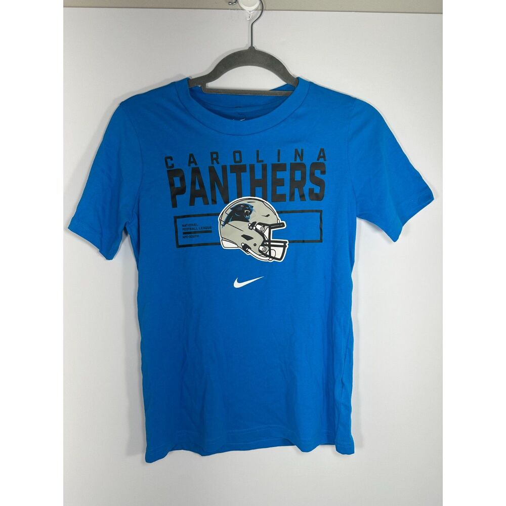 Nike Carolina Panthers Youth Medium 10/12 Blue Helmet Graphic T-Shirt NWT